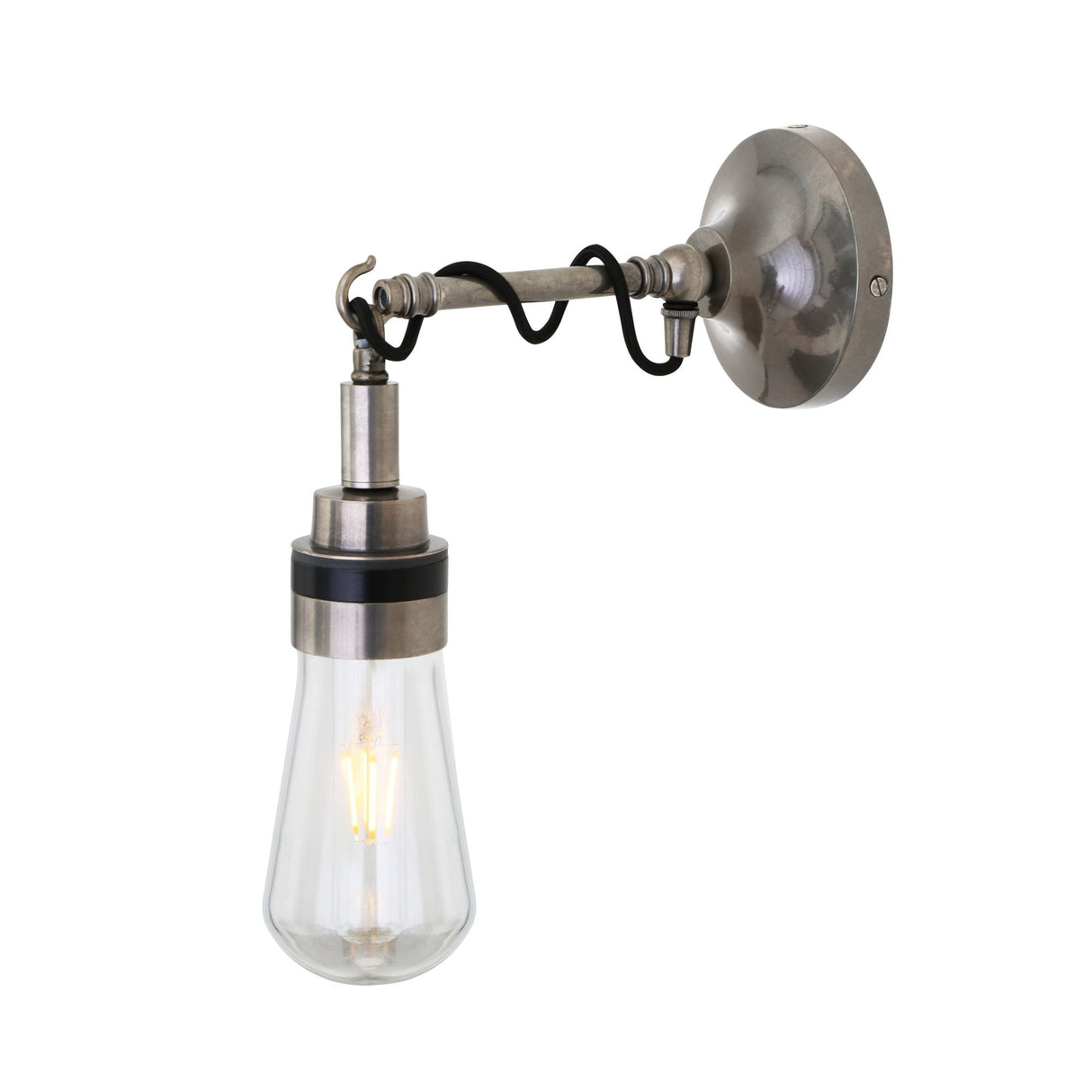 Vintage Teardrop Wall Light in Antique Brass and Clear Glass