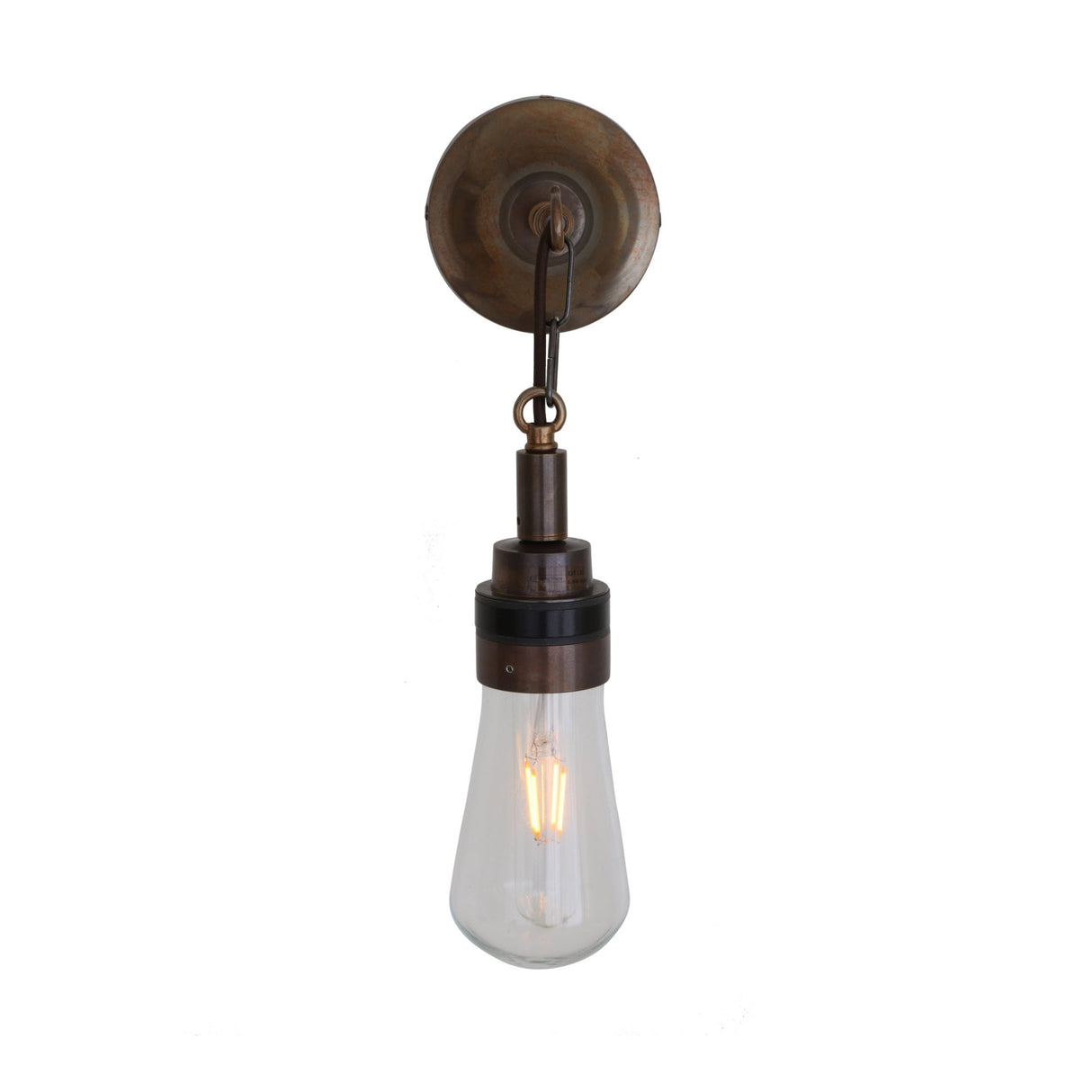 Antique Brass Teardrop Wall Light with Clear Glass Shade