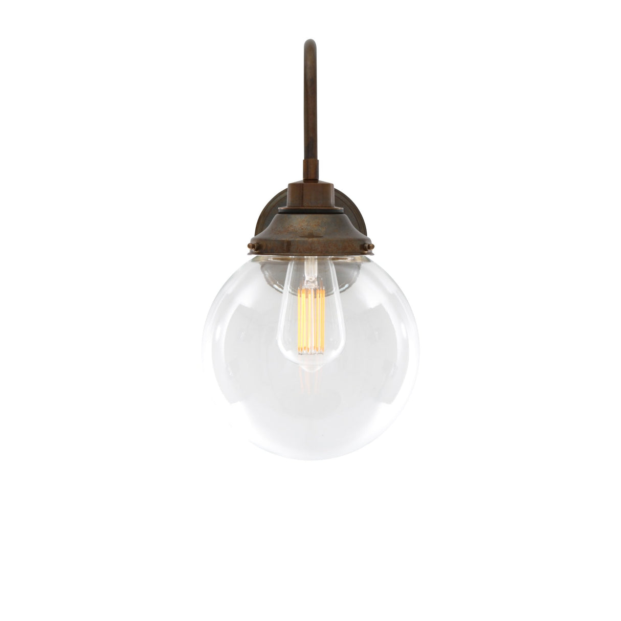 Artisan Brass Swan Neck Wall Light with Clear Glass Globe