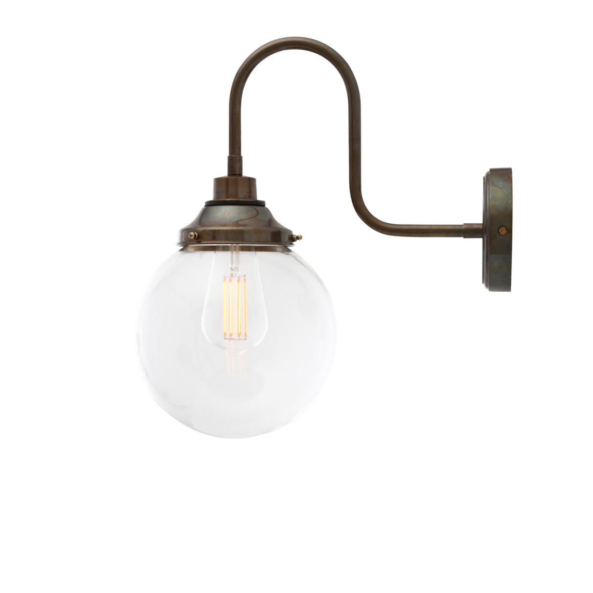 Artisan Brass Swan Neck Wall Light with Clear Glass Globe