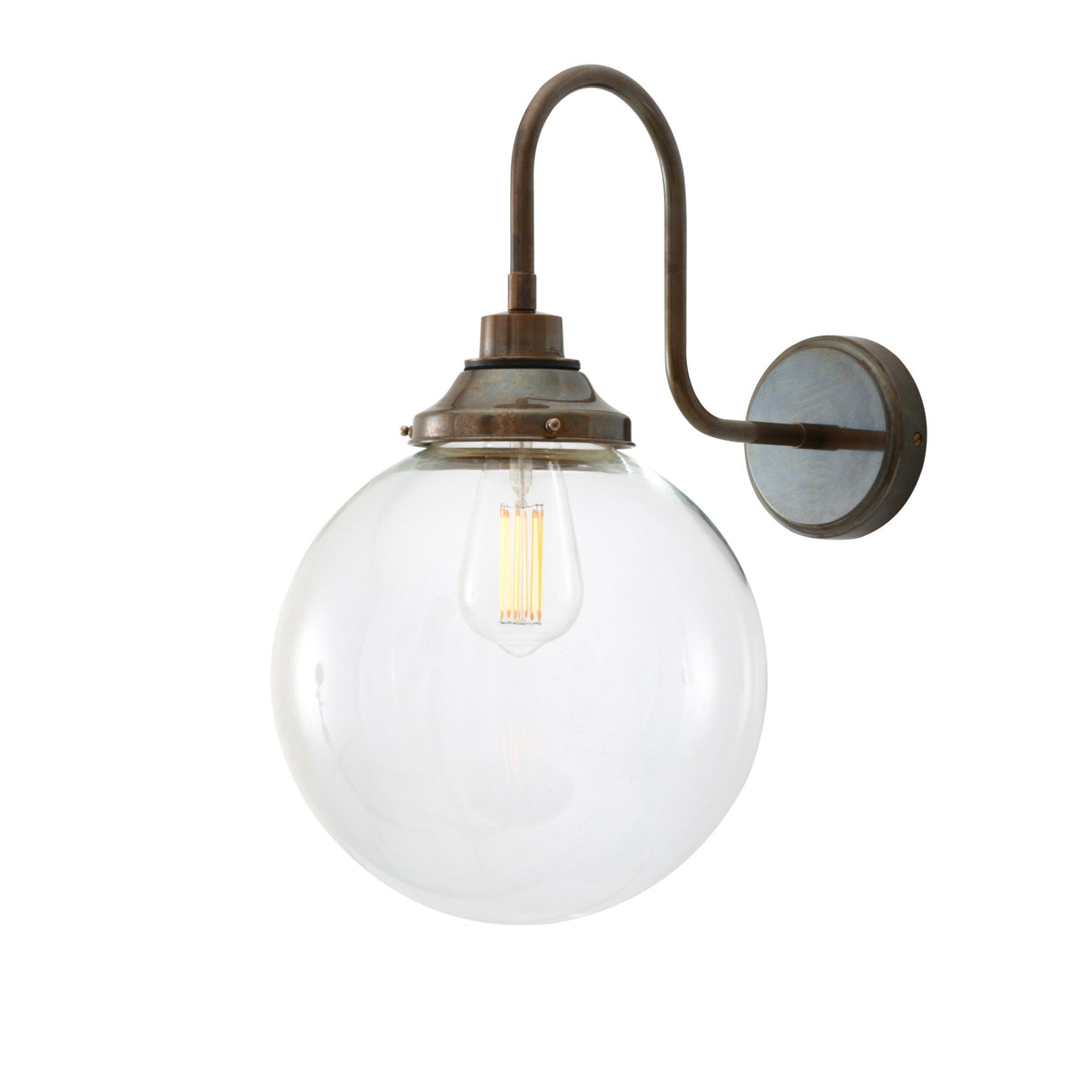 Antique Brass Laguna Swan Neck Wall Light with Glass Globe