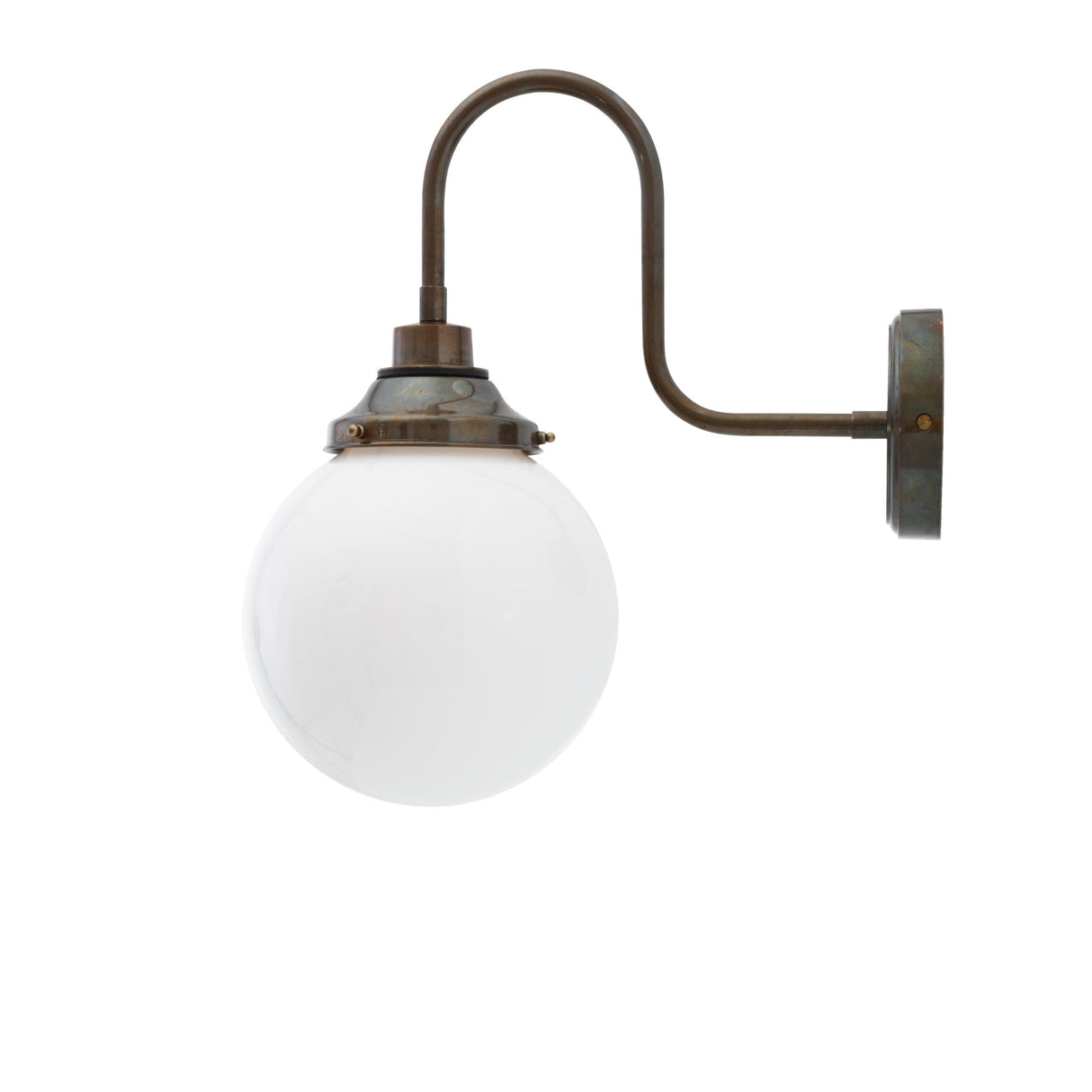 Pelagia Antique Brass Swan Neck Wall Light with Opal Glass Shade