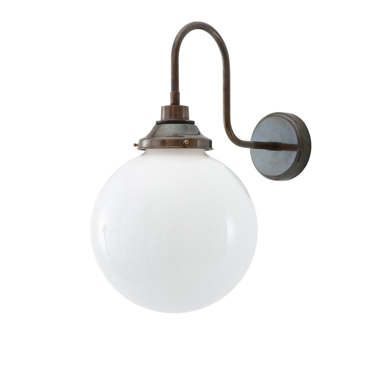 Pelagia Antique Brass Swan Neck Bathroom Wall Light, 25cm Diameter