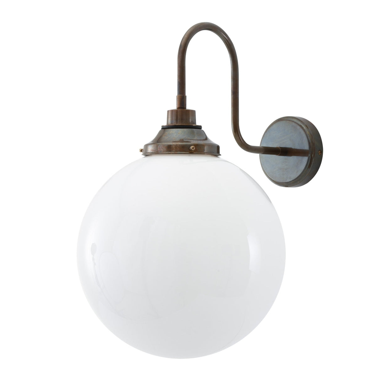 Pelagia 30cm Opal Glass Swan Neck Wall Light in Antique Brass