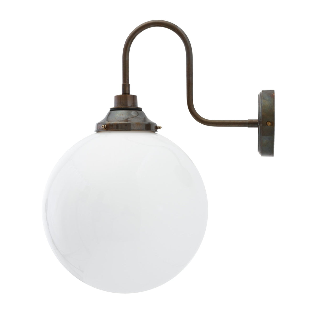 Pelagia 30cm Opal Glass Swan Neck Wall Light in Antique Brass