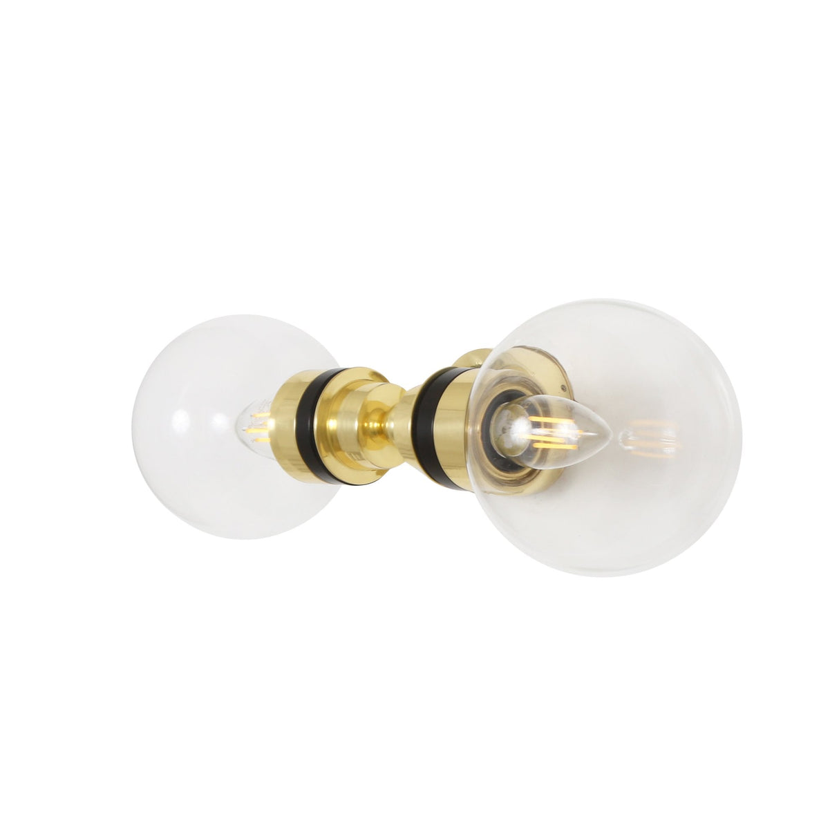 Elegant Dual-Globe Brass Wall Light with Clear Glass Shades