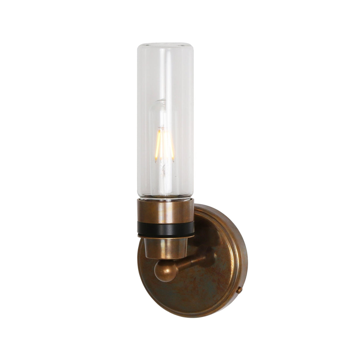 Antique Brass Firth Wall Light with Clear Glass Cylinder Shade