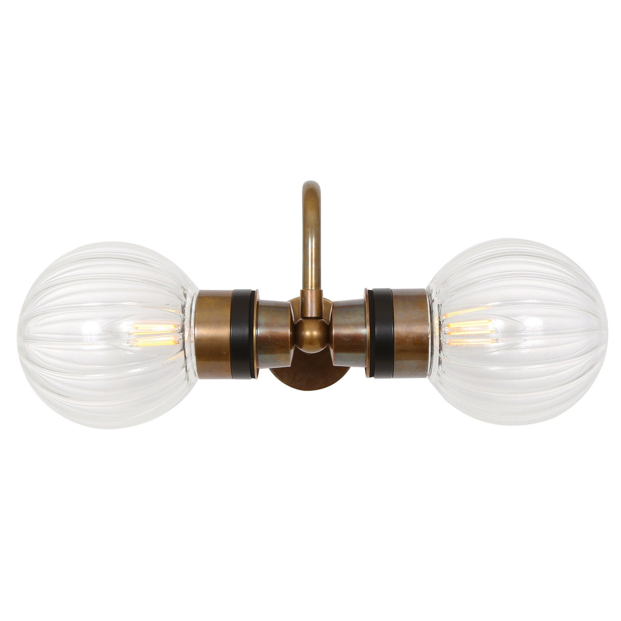 Antique Brass Ness Wall Light with Dual Clear Glass Globes