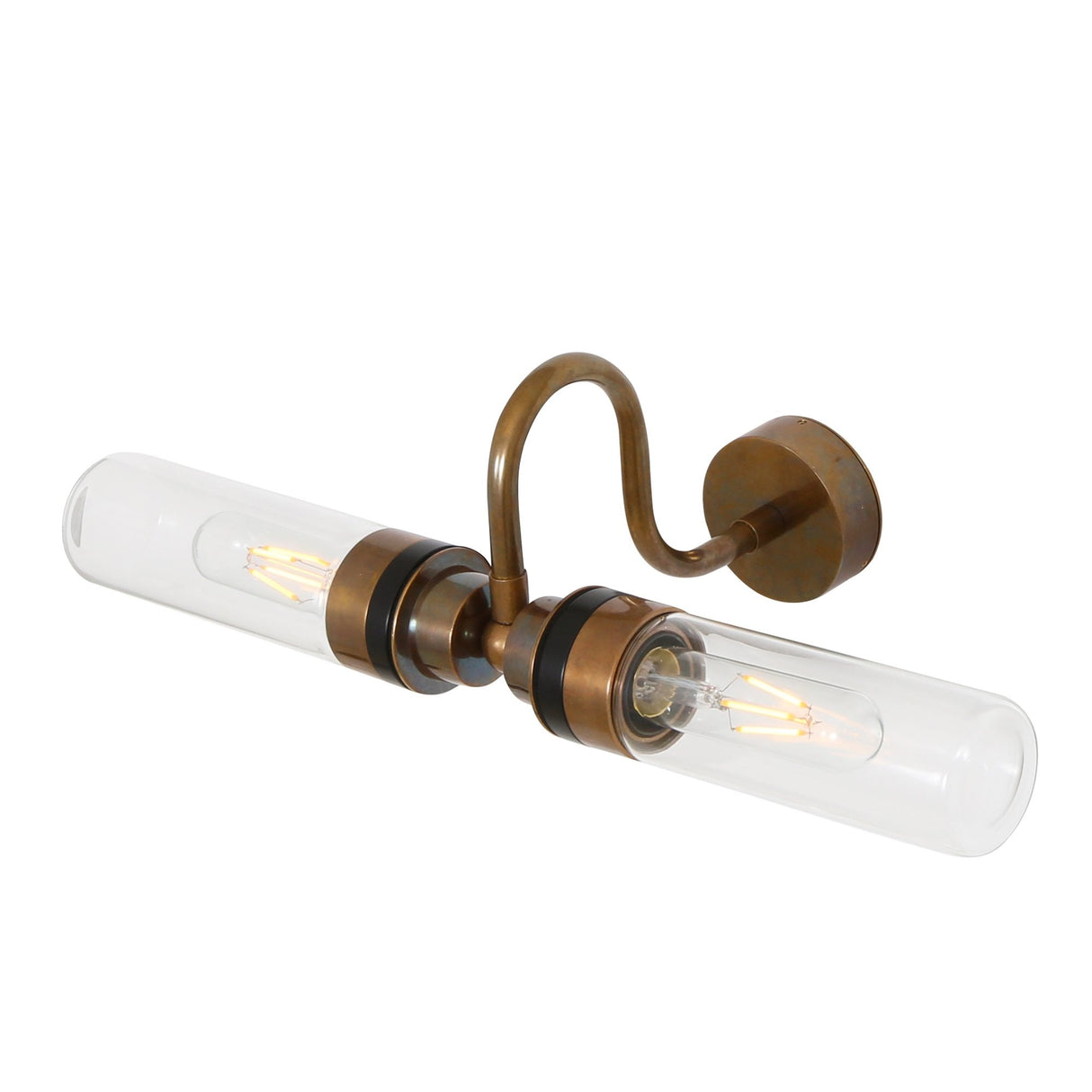 Nevis Antique Brass Double Glass Wall Light