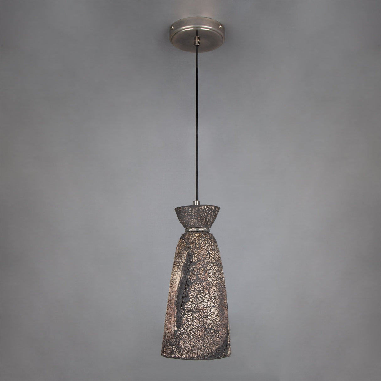 Parva Pendant - Scorched Black Clay with Antique Brass Accents