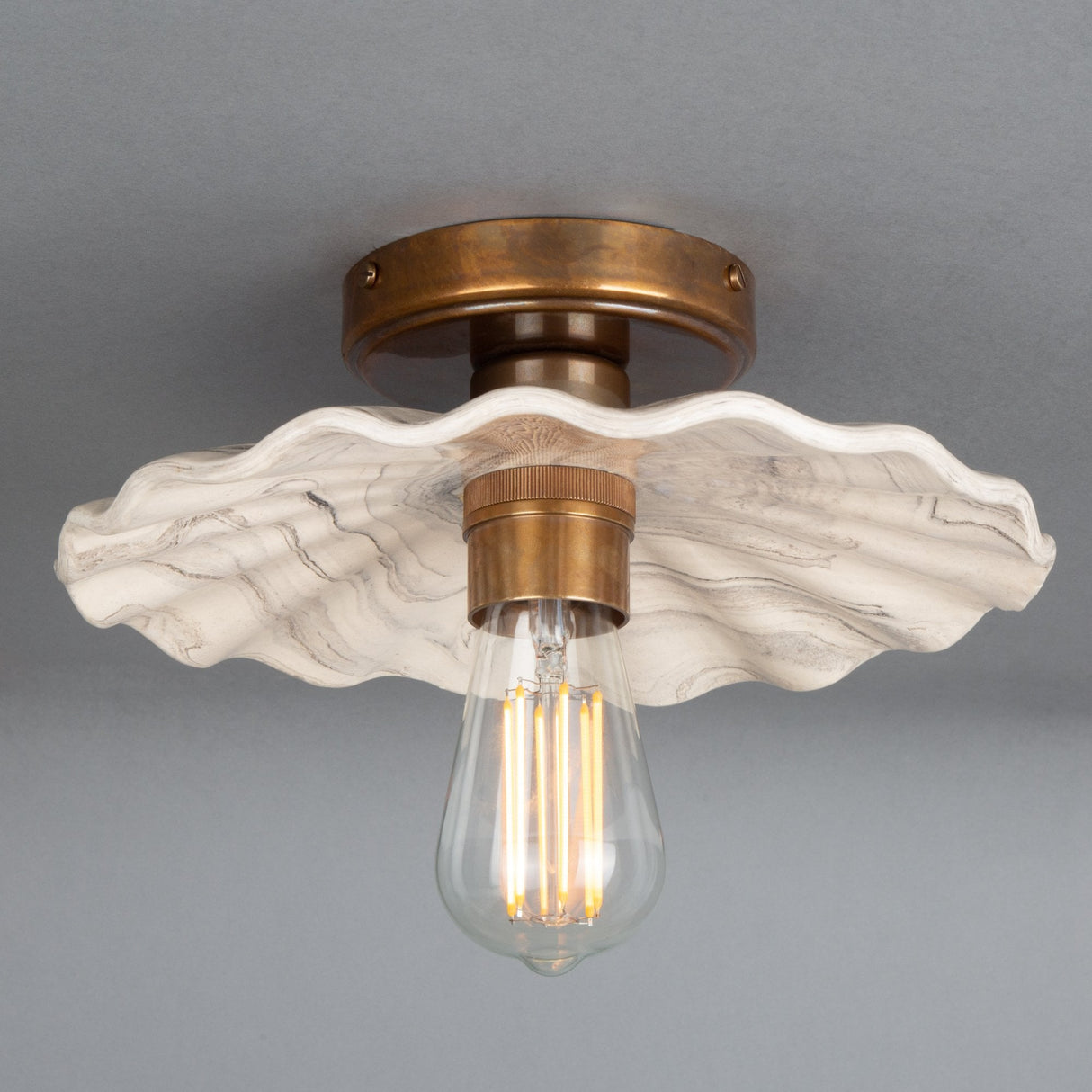 Marbled Kapok Ceramic Pendant Light in Antique Brass Finish