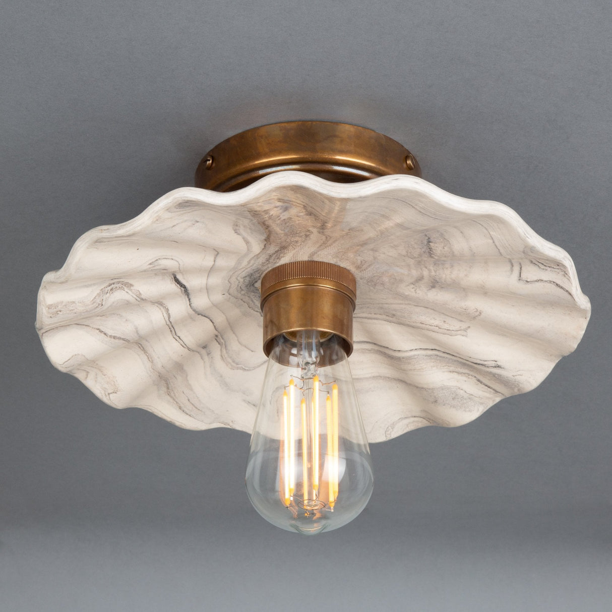 Marbled Kapok Ceramic Pendant Light in Antique Brass Finish
