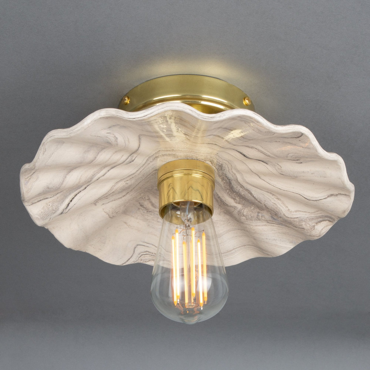 Marbled Kapok Ceramic Pendant Light in Antique Brass Finish