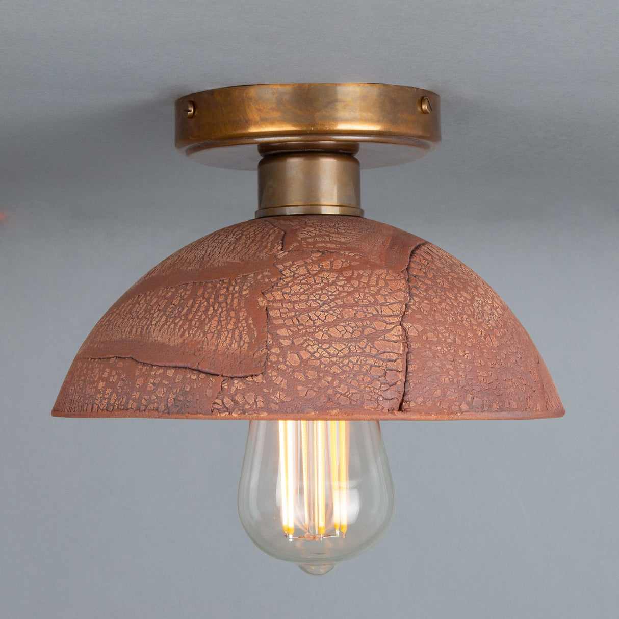 Vintage Kauri Ceramic Ceiling Light with Red Iron and Antique Brass Finish