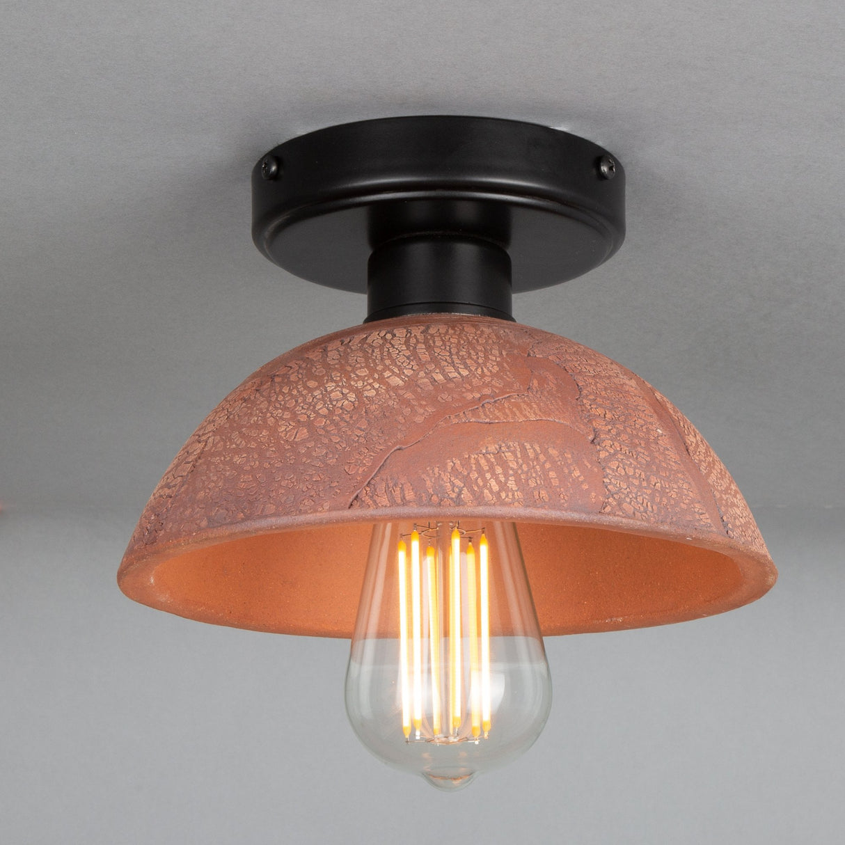 Vintage Kauri Ceramic Ceiling Light with Red Iron and Antique Brass Finish