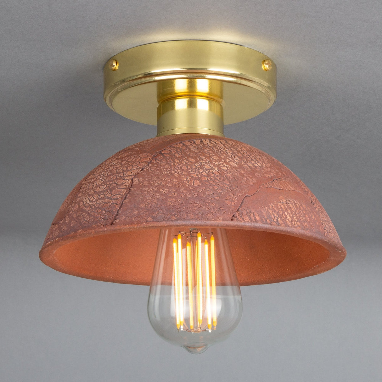 Vintage Kauri Ceramic Ceiling Light with Red Iron and Antique Brass Finish