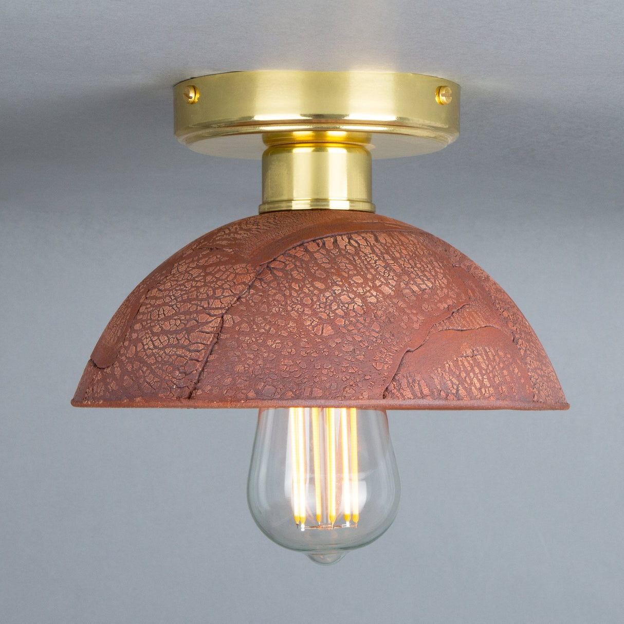 Vintage Kauri Ceramic Ceiling Light with Red Iron and Antique Brass Finish