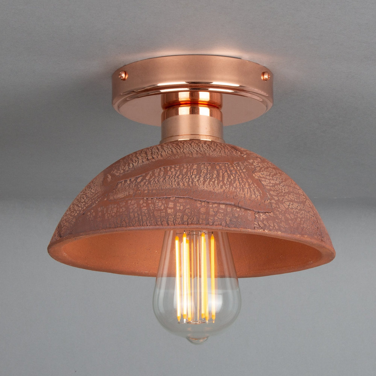 Vintage Kauri Ceramic Ceiling Light with Red Iron and Antique Brass Finish