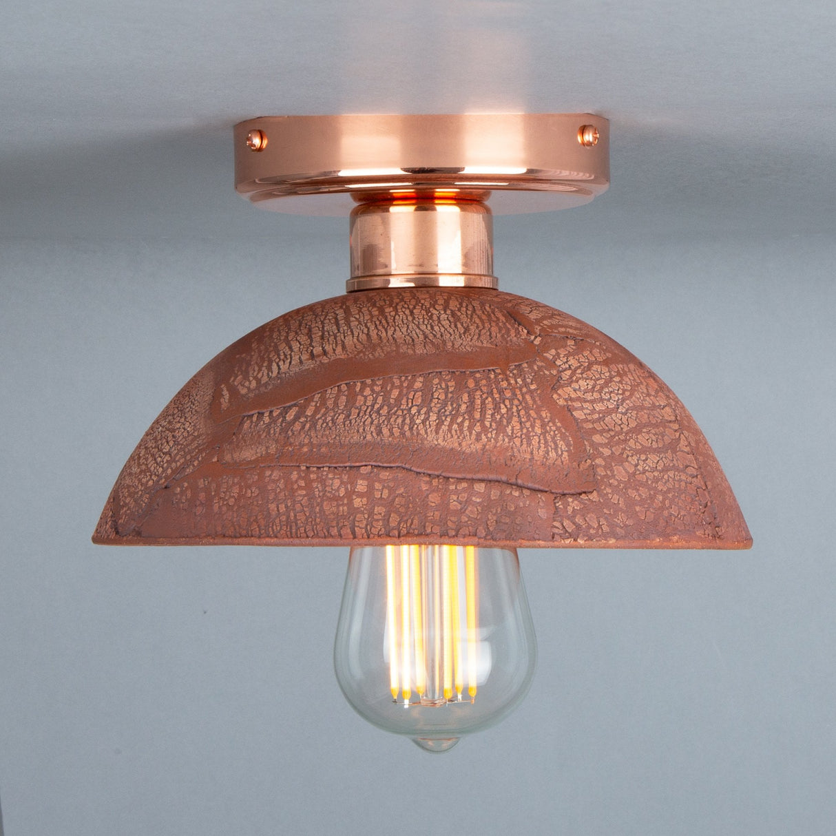 Vintage Kauri Ceramic Ceiling Light with Red Iron and Antique Brass Finish