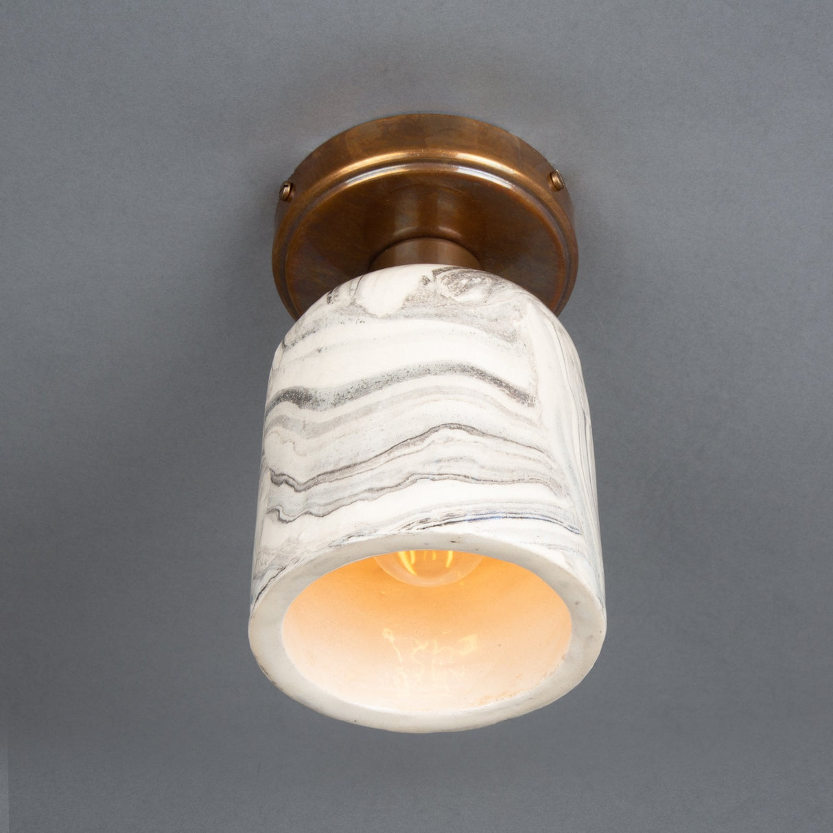 Elegant Osier Marbled Ceramic Ceiling Light in Antique Brass Finish