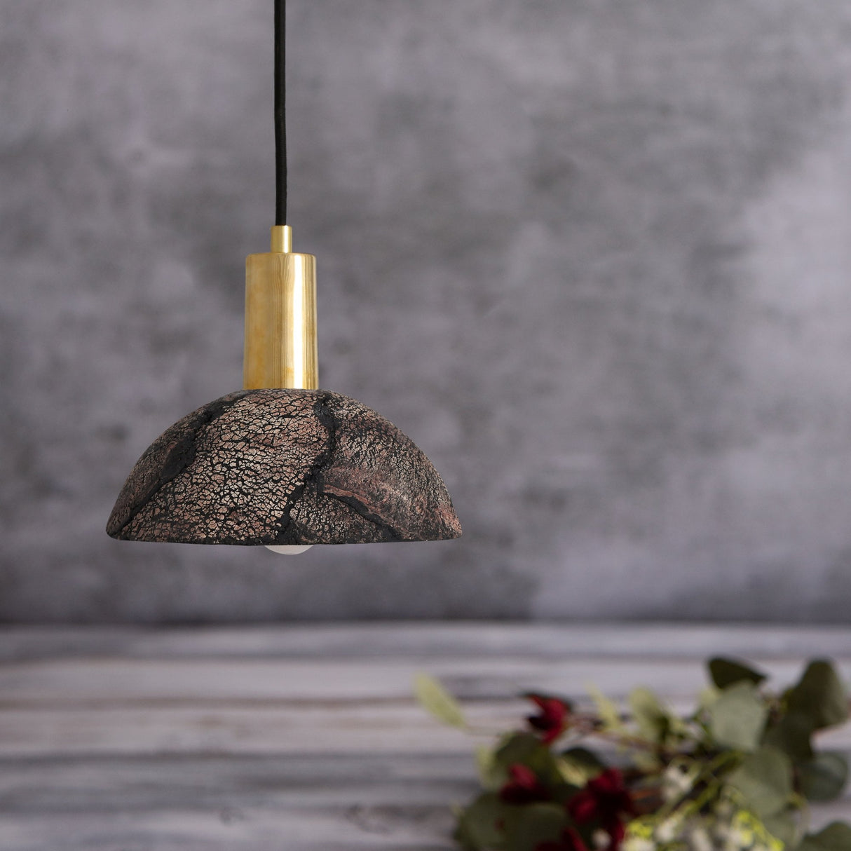 Rustic Kauri Black Clay Pendant with Antique Brass Finish