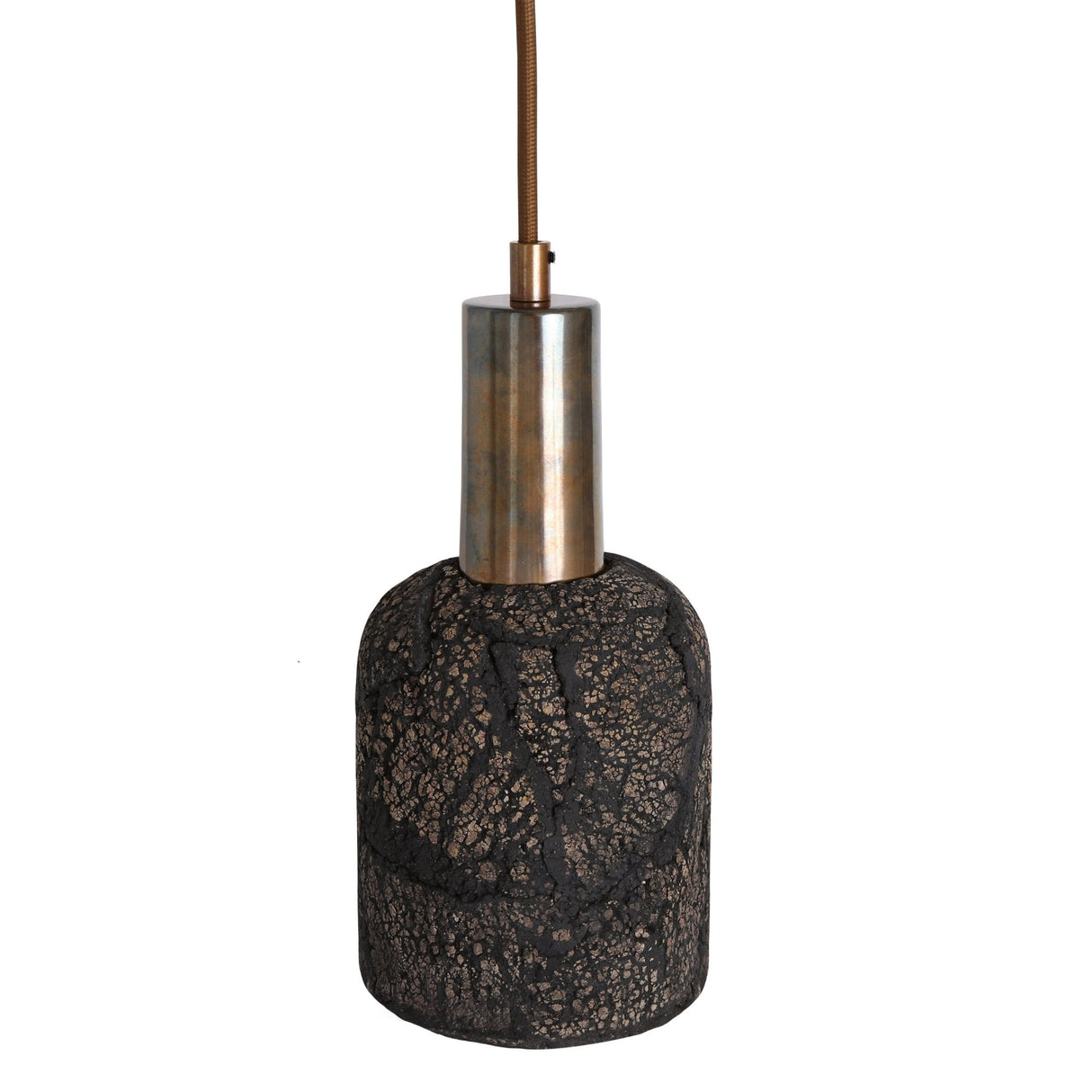 Osier Pendant - Distressed Black Clay & Antique Brass Artisanal Light