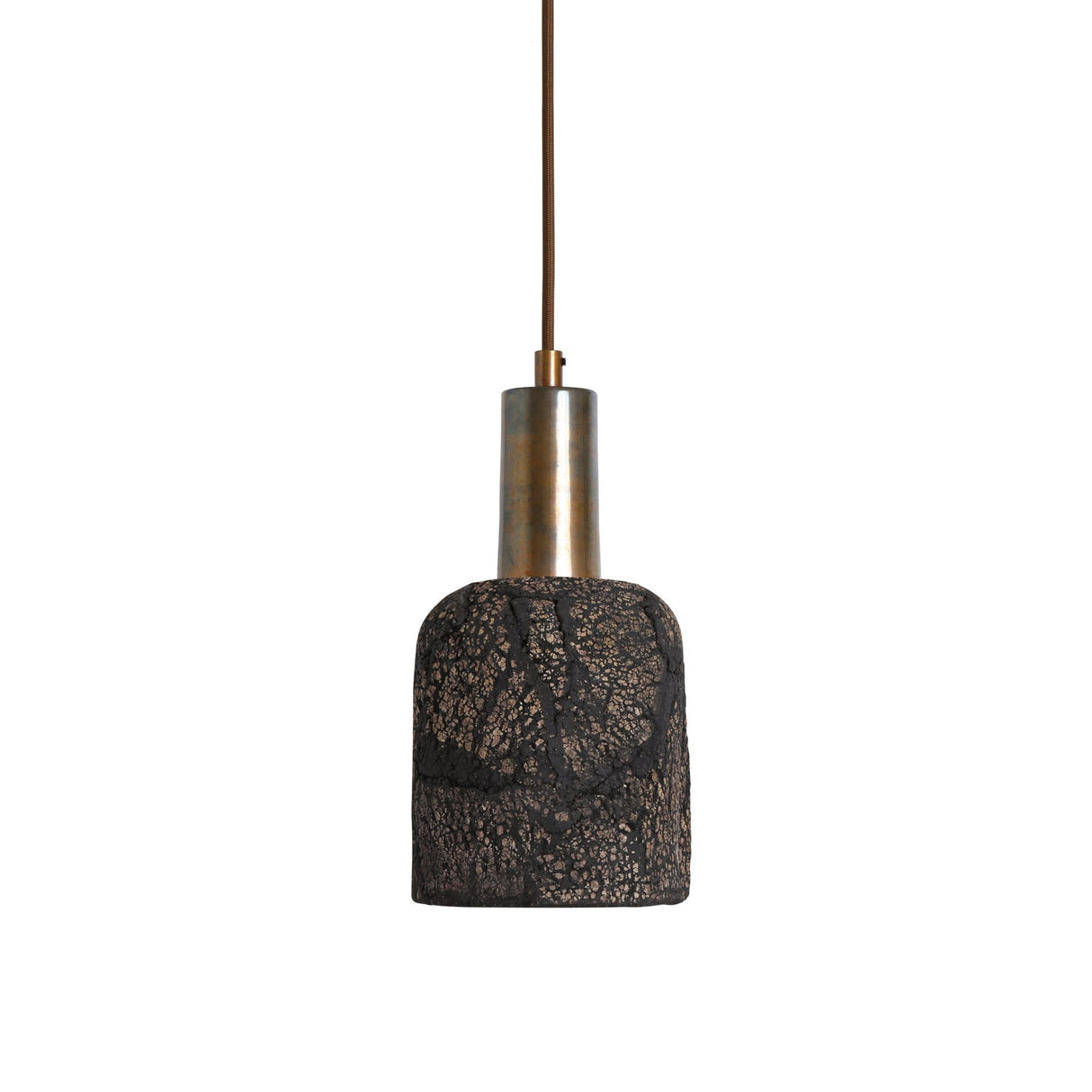 Osier Pendant - Distressed Black Clay & Antique Brass Artisanal Light