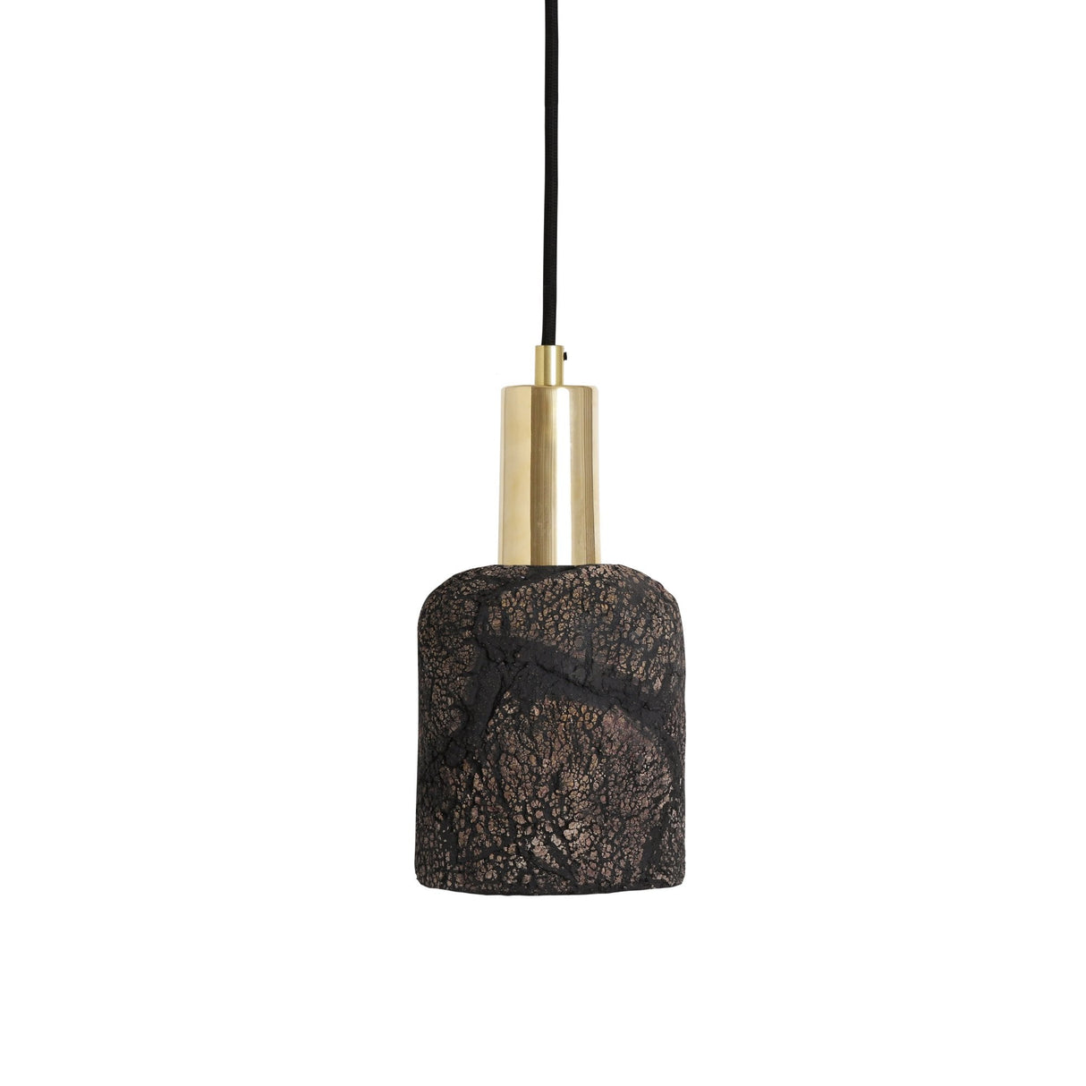 Osier Pendant - Distressed Black Clay & Antique Brass Artisanal Light