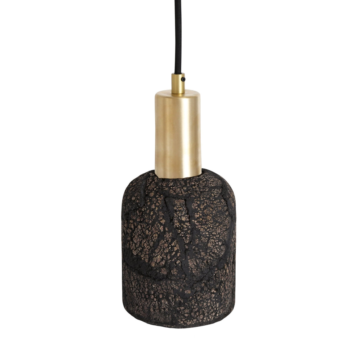 Osier Pendant - Distressed Black Clay & Antique Brass Artisanal Light