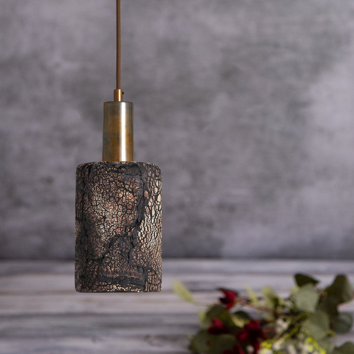 Senna Black Clay Rustic Pendant with Antique Brass Accents