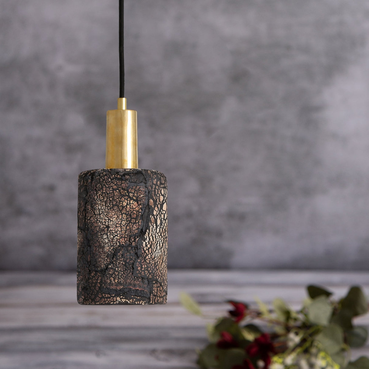 Senna Black Clay Rustic Pendant with Antique Brass Accents