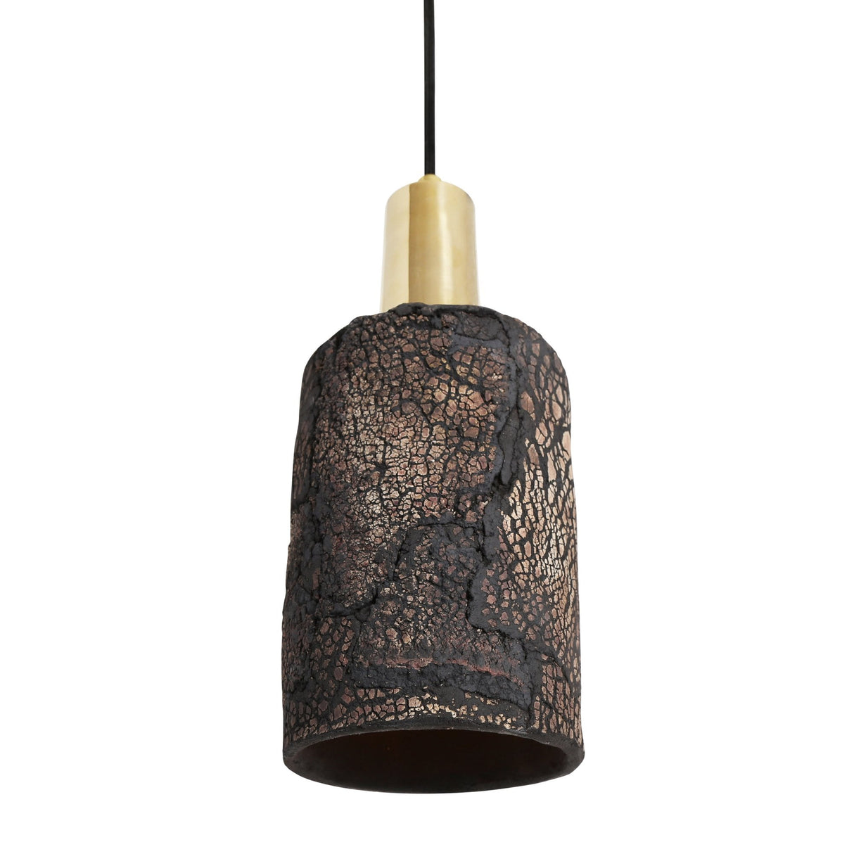 Senna Black Clay Rustic Pendant with Antique Brass Accents