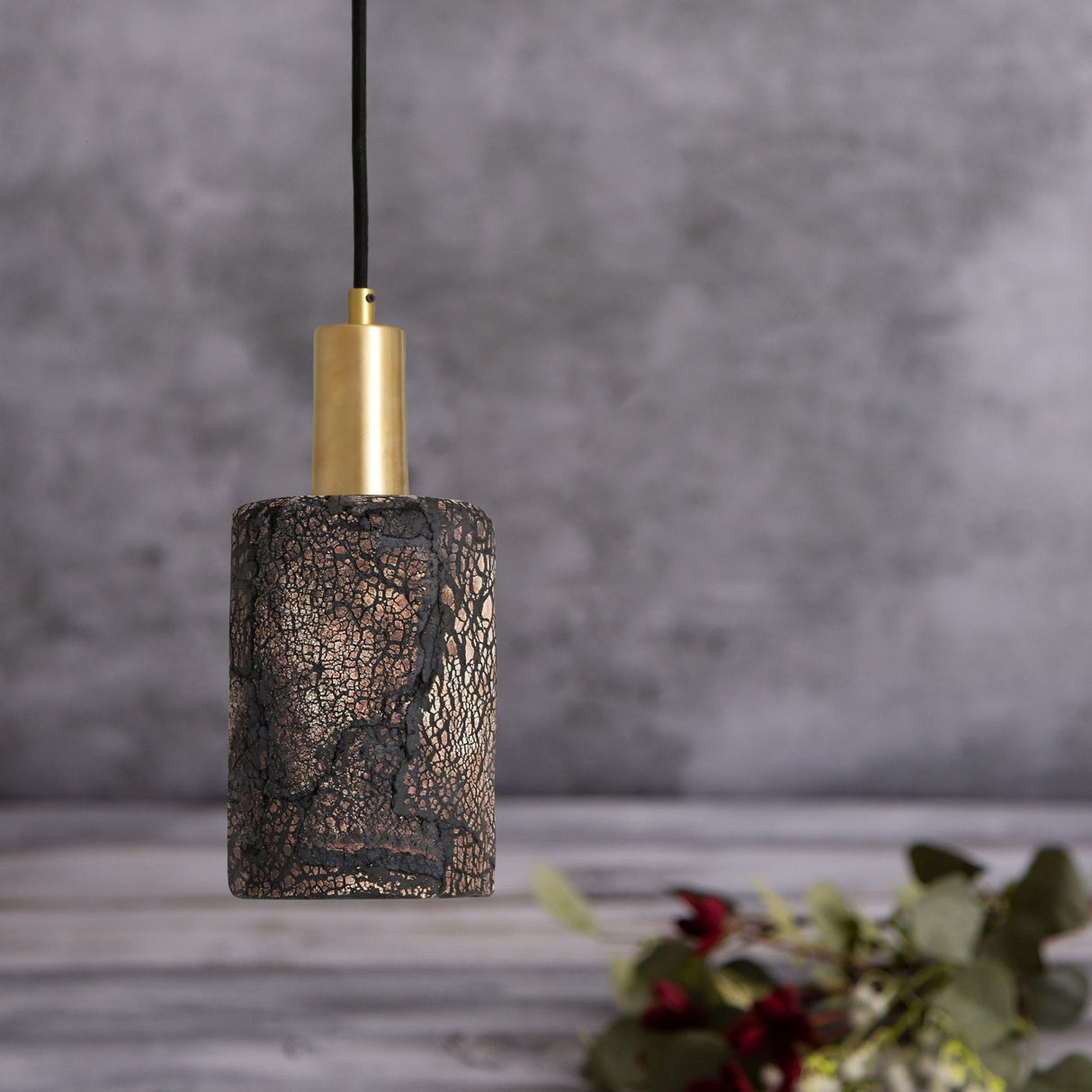 Senna Black Clay Rustic Pendant with Antique Brass Accents