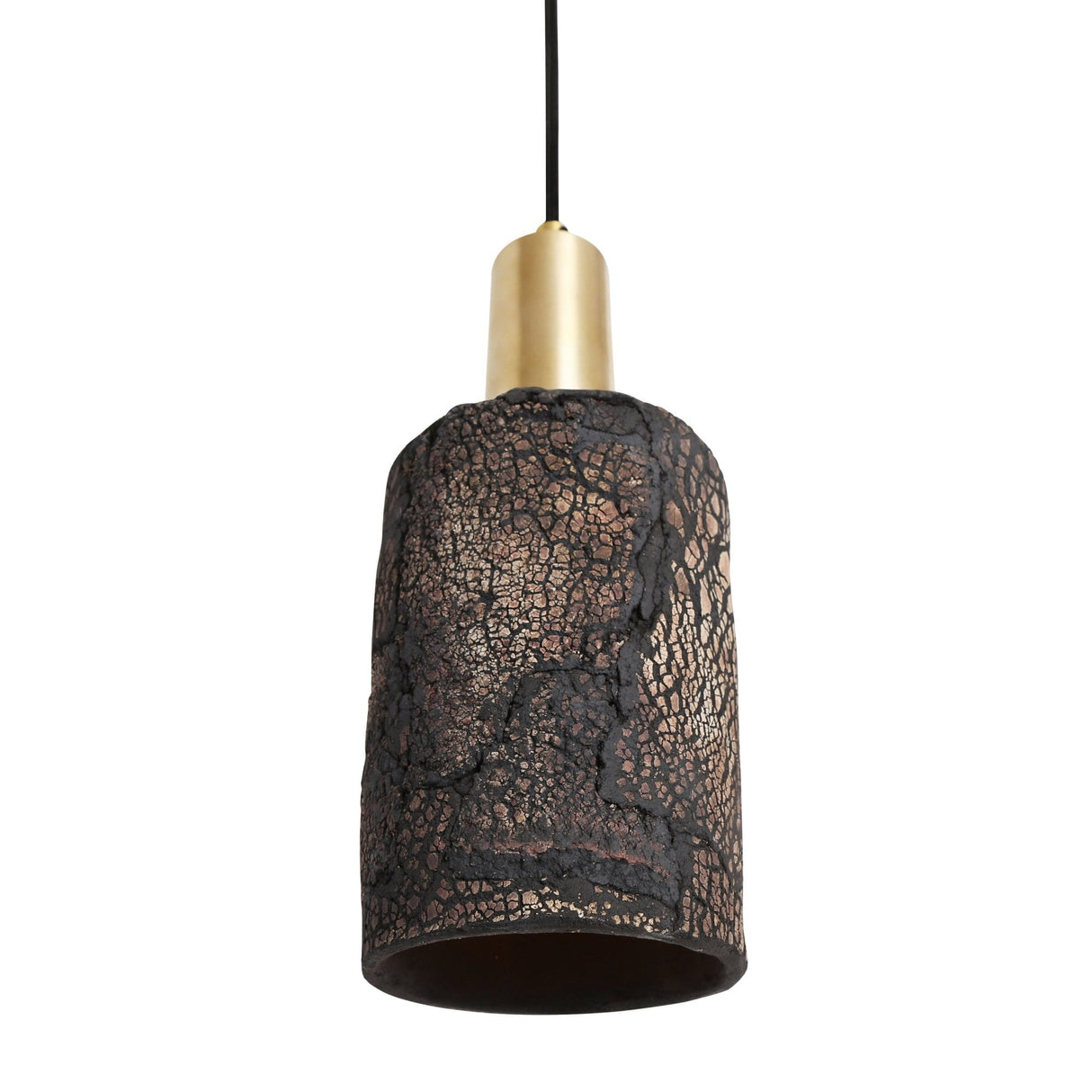 Senna Black Clay Rustic Pendant with Antique Brass Accents