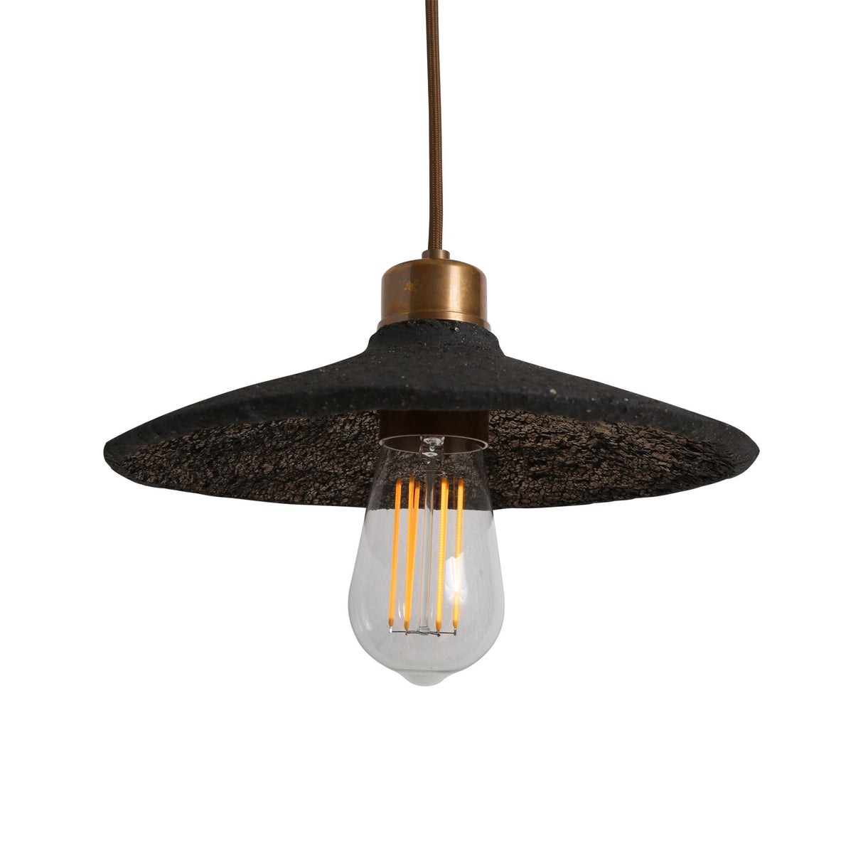 Pyrus Black Clay Pendant with Antique Brass Accents