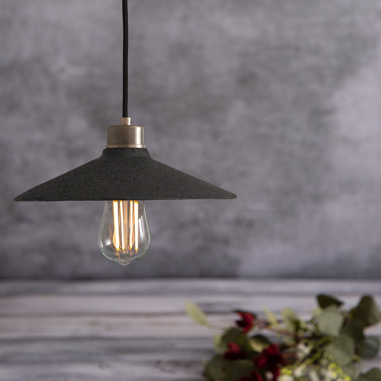 Pyrus Black Clay Pendant with Antique Brass Accents