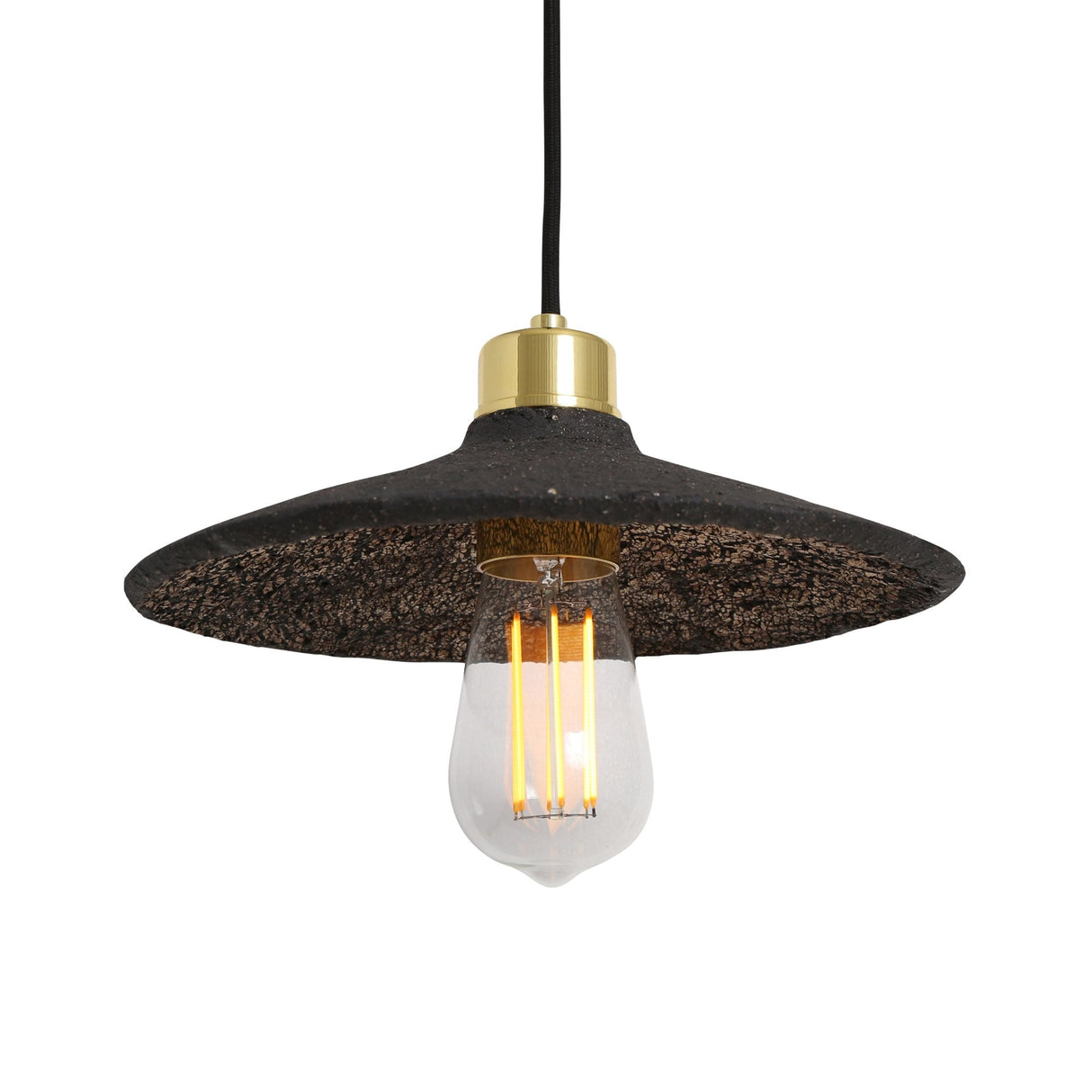 Pyrus Black Clay Pendant with Antique Brass Accents