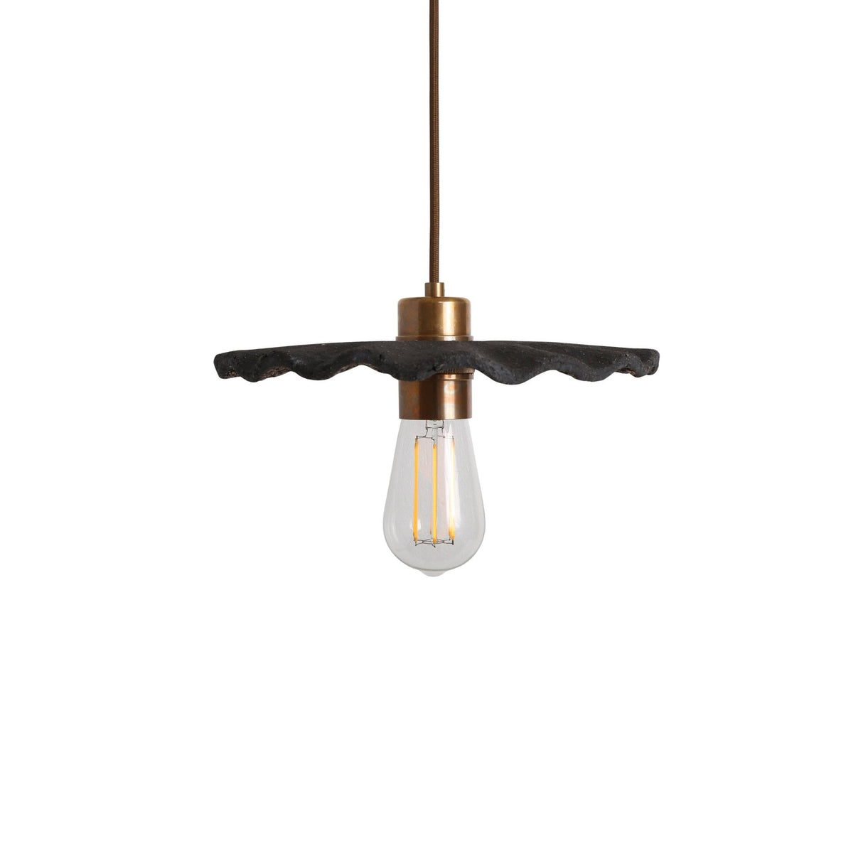 Kapok Pendant Light - Black Clay with Antique Brass Finish