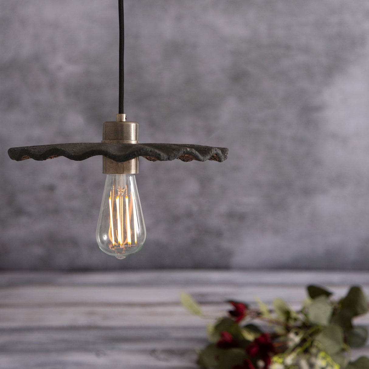 Kapok Pendant Light - Black Clay with Antique Brass Finish