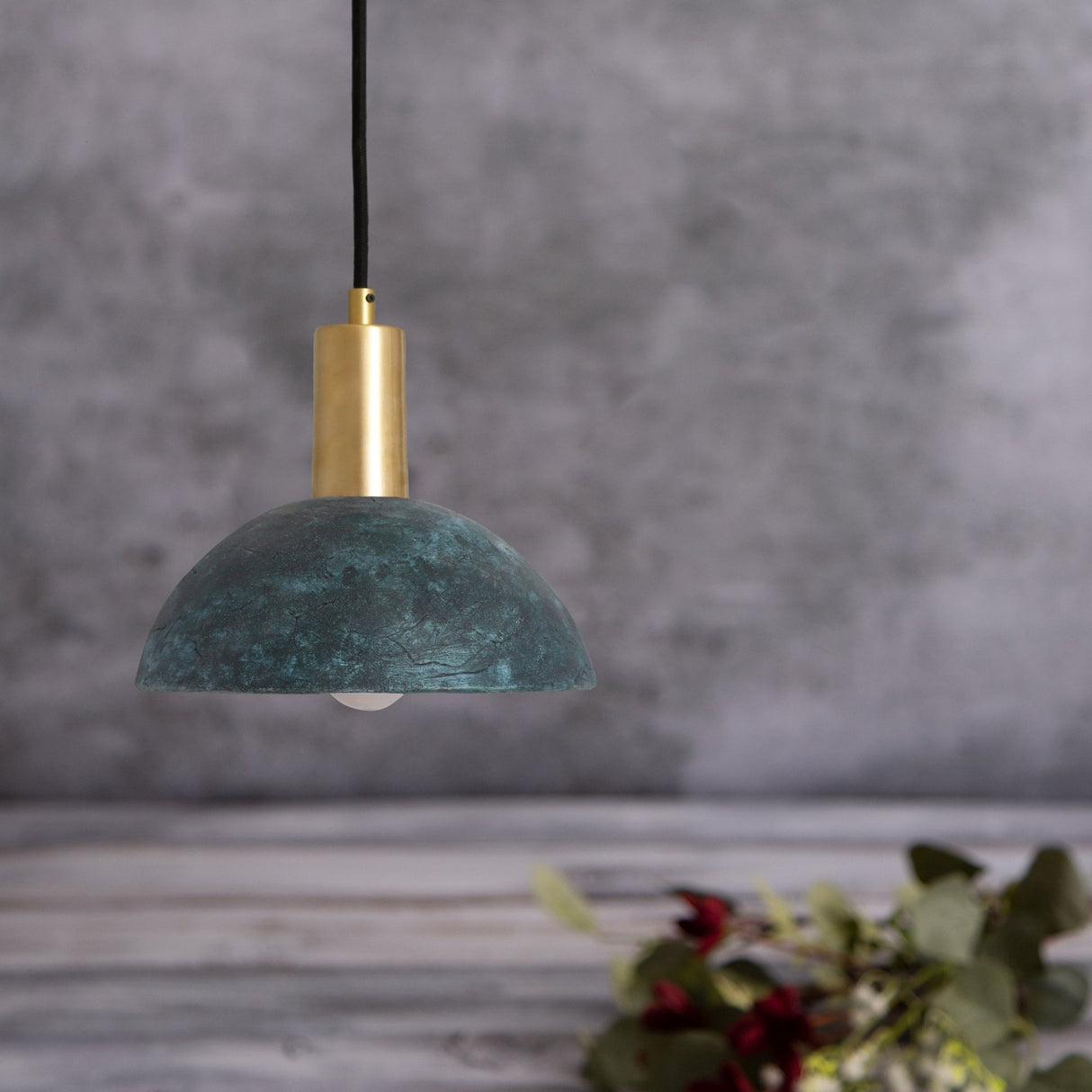 Kauri Pendant Light - Teal Seas, Antique Brass