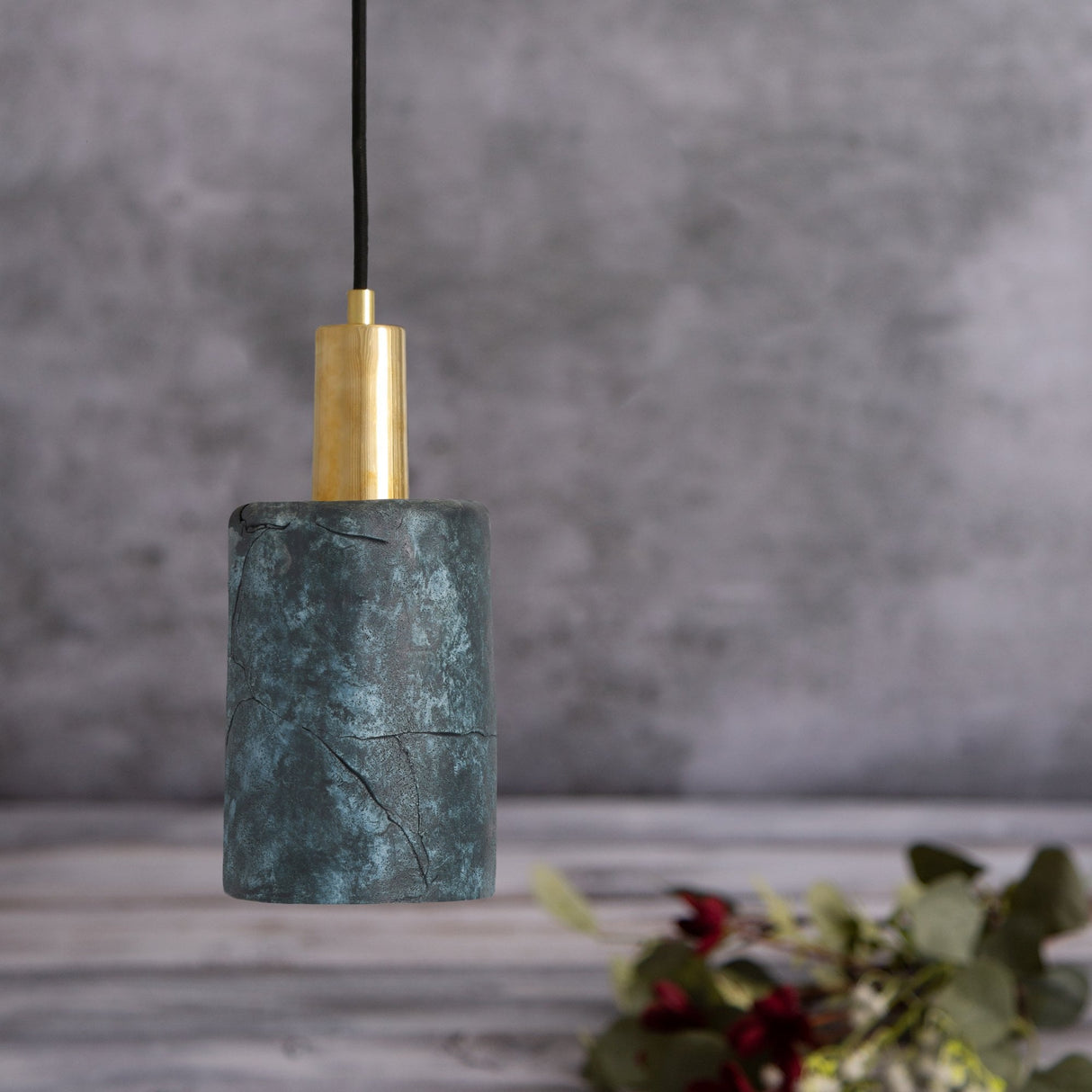 Senna Pendant - Rustic Blue Earth in Antique Brass