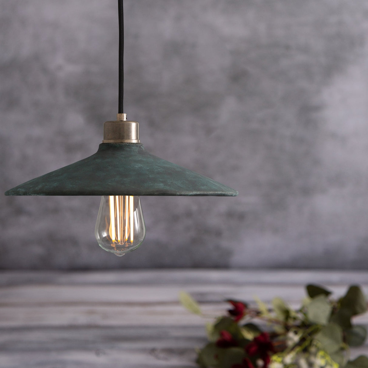 Pyrus Blue Earth Pendant Light in Antique Brass Finish