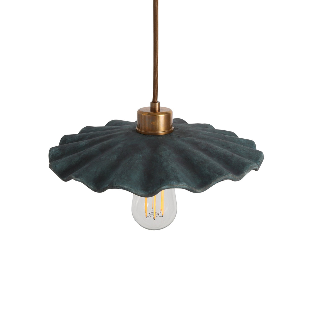 Kapok Pendant Light - Blue Earth Finish with Antique Brass Details