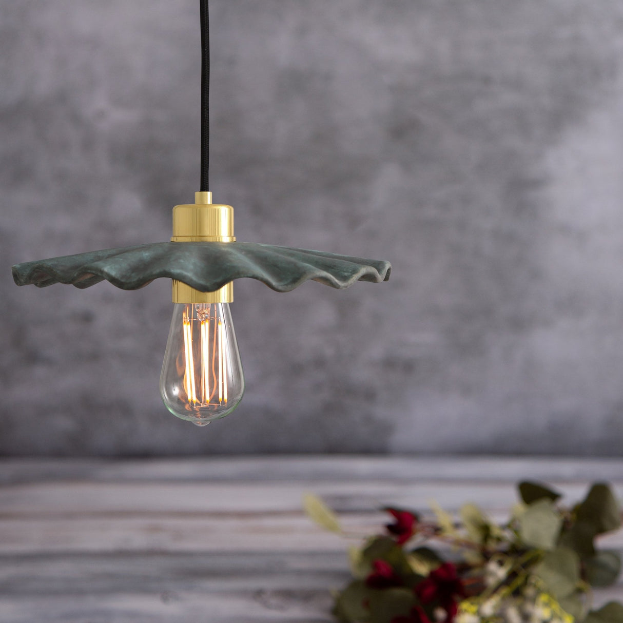 Kapok Pendant Light - Blue Earth Finish with Antique Brass Details