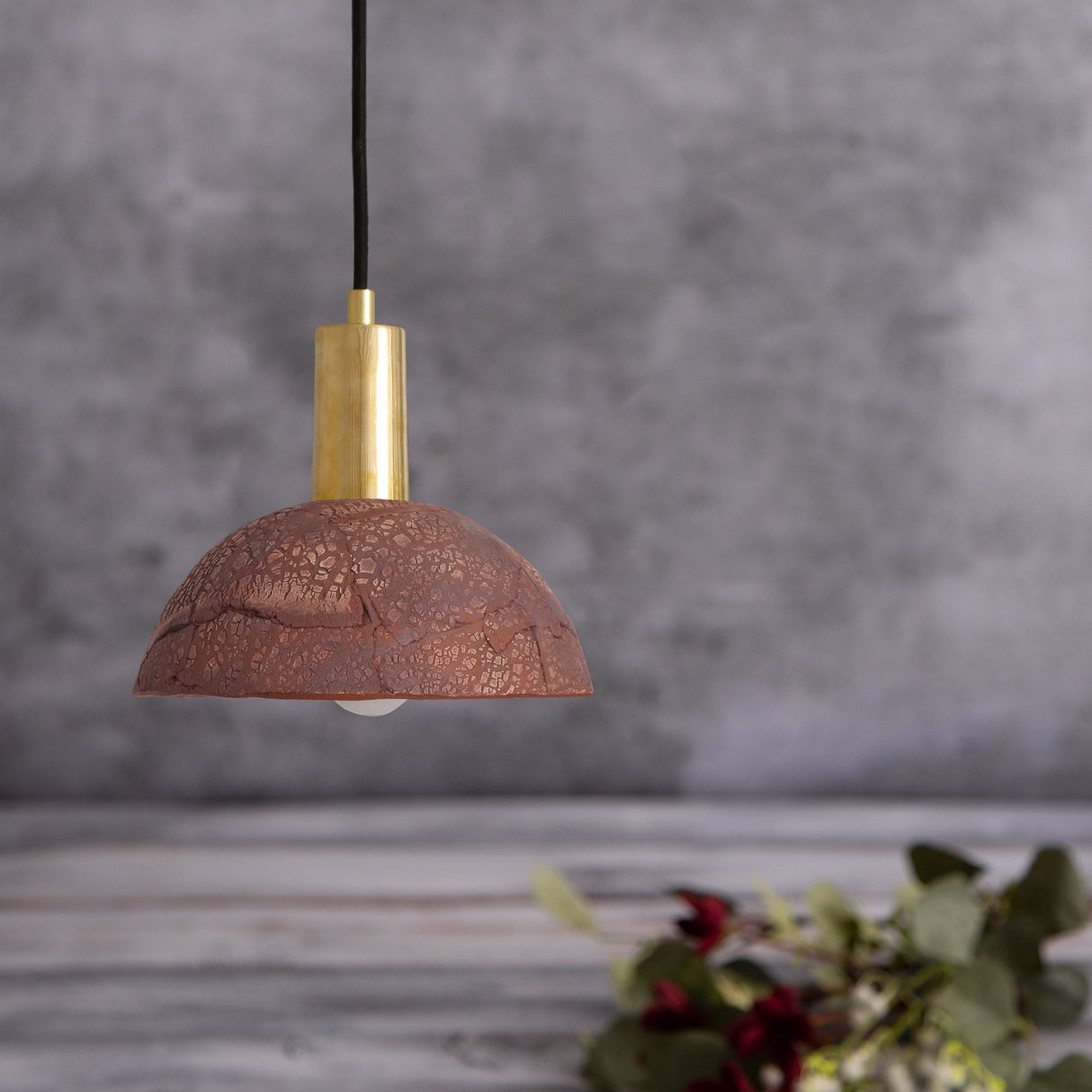 Rustic Kauri Pendant with Red Iron and Antique Brass Finish