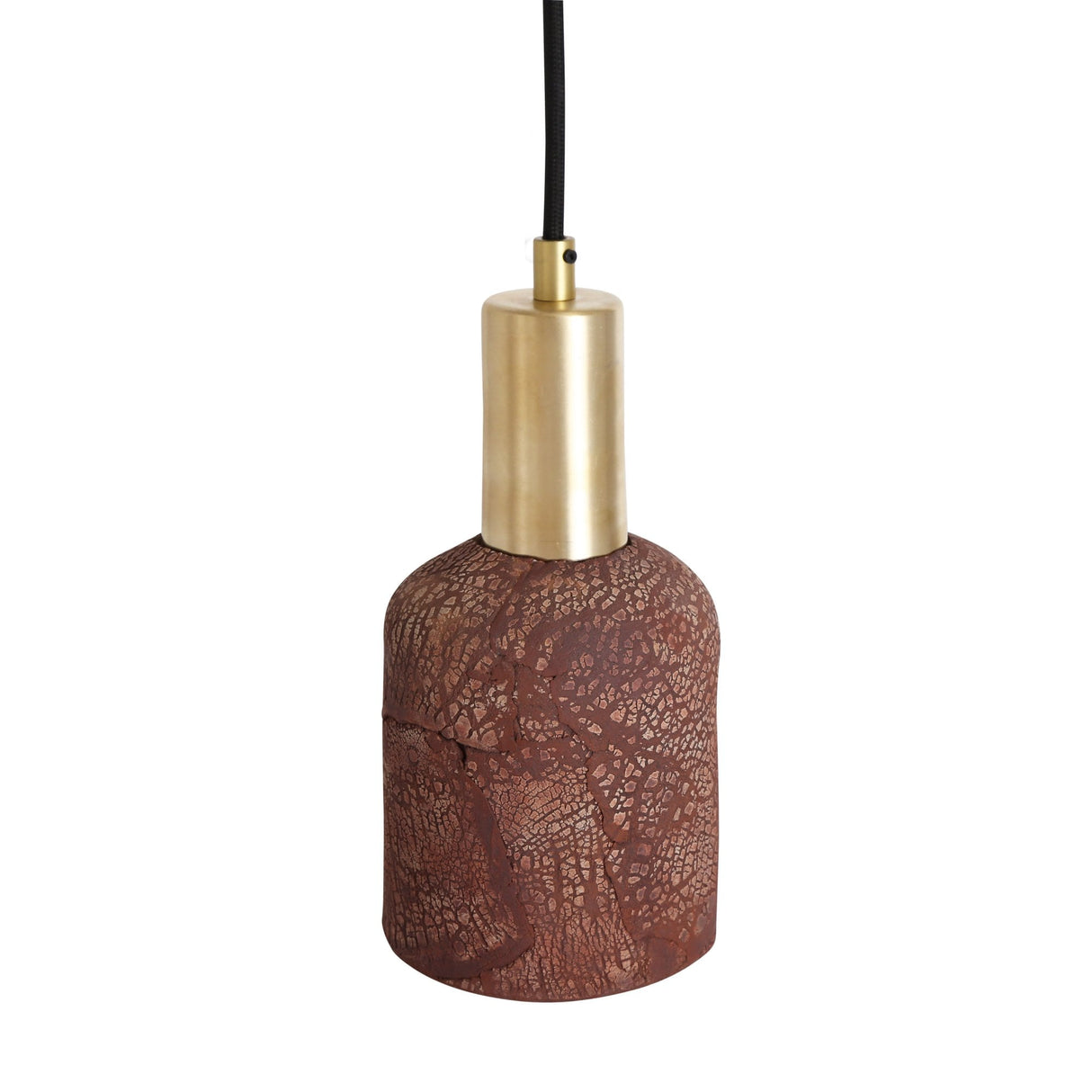 Rustic Ruby Ceramic Pendant Light - Red Iron & Antique Brass