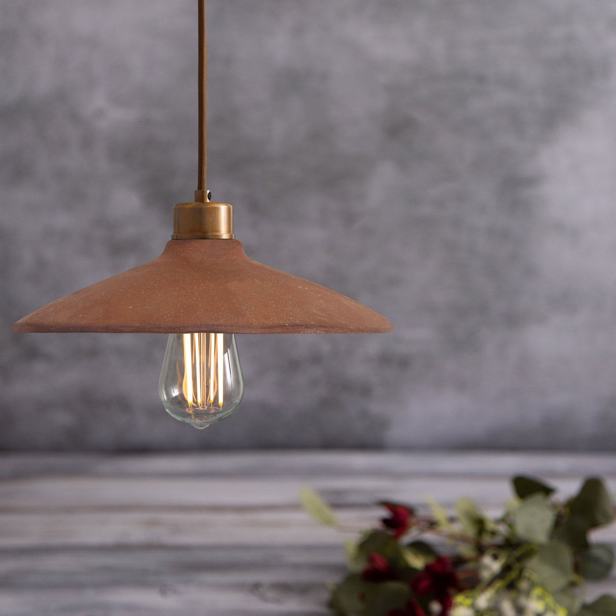 Pyrus Pendant - Textured Ceramic in Red Iron and Antique Brass