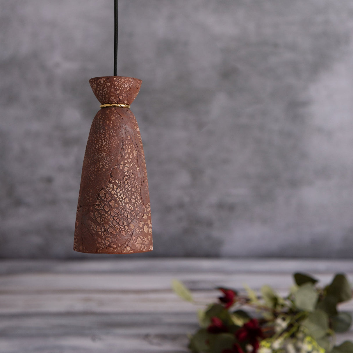 Pando Pendant - Textured Red Iron and Antique Brass