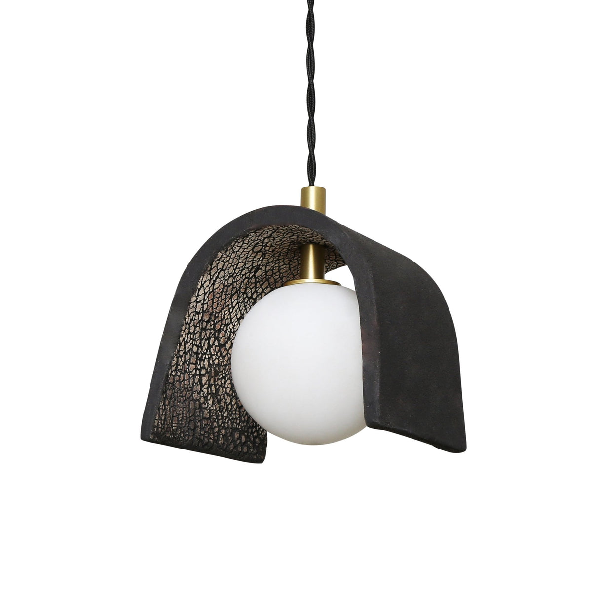Tansy Pendant Light - Black Clay with Antique Brass Detailing