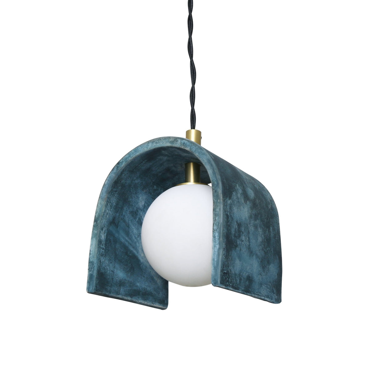 Tansy Pendant Light - Blue Earth Clay with Antique Brass Detailing